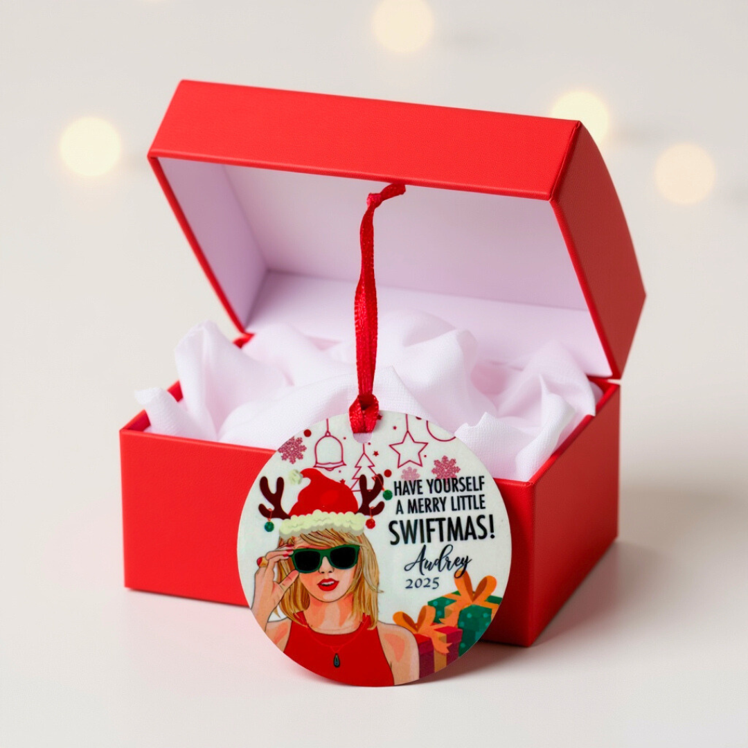 Holiday ornament wrapped in soft white tissue paper, ready to gift — personalized Christmas keepsake from XOXOPOP.